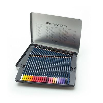 (문화연필) 고급 수채 색연필 48색세트 전문가용 틴케이스