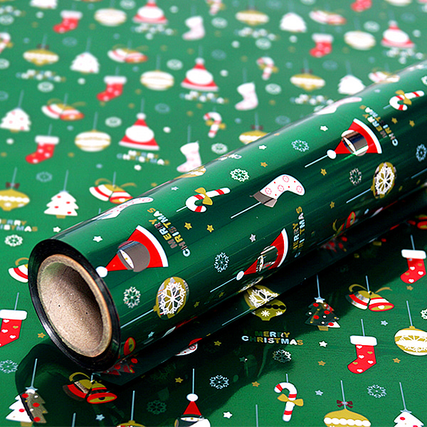 (디랩) 산타 비닐 포장지 1롤 증착 크리스마스 선물 포장