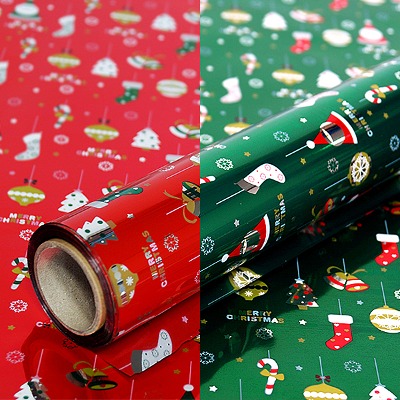 (디랩) 산타 비닐 포장지 1롤 증착 크리스마스 선물 포장